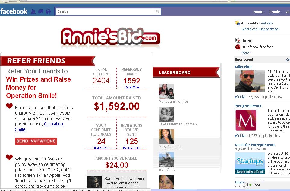 AnniesBid Facebook App Dashboard
