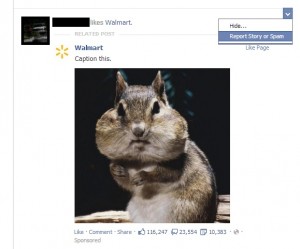 User Hiding Annoying Promoted Facebook Post from Walmart