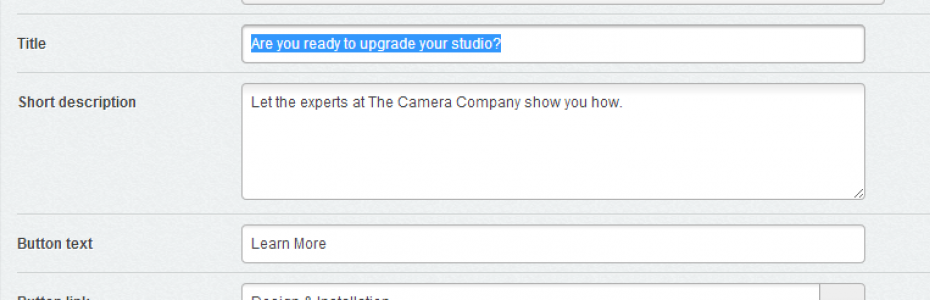 Slider Carousel Backend Example from The Camera Company